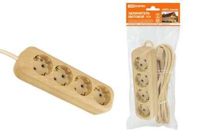 Удлинитель бытовой У04 4 гнезда, 3метра,2П+3, ПВС 3х1мм2 "Эко" (сосна) 16А/250В TDM Electric, SQ1303-2011