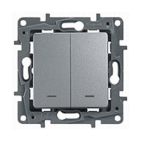 672404 - Выключатель двухклавишный с подсветкой/индикацией - Legrand Etika - 10А 250В безвинтовые зажимы - ал, Legrand