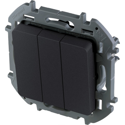 Выключатель трехклавишный Legrand Inspiria для скрытого монтажа, цвет "Антрацит", увеличенный номинальный ток 20 А, напряжение ~250В.