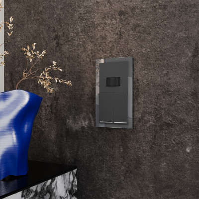 Выключатель встраиваемый VOLTUM S70 двухклавишный с подсветкой 10А, (графит), VLS020207