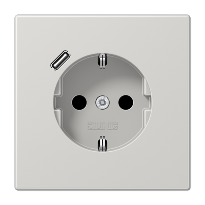 Розетка SCHUKO® с USB-зарядным устройством, тип С; термопласт; светло-серый, LS1520-18CLG