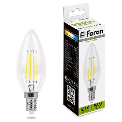 Лампа светодиодная, (5W) 230V E14 4000K, LB-58, Feron 25573