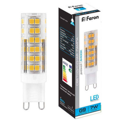 Лампа светодиодная, (7W) 230V G9 6400K JCD9, LB-433, Feron 25768