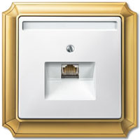 Компьютерная розетка, вставка - белый,  рамка - золото,    серия Antique