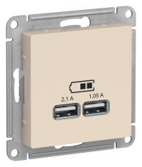 ATN000233 - ATLASDESIGN USB РОЗЕТКА A+A, 5В/2,1А, 2х5В/1,05А, механизм, БЕЖЕВЫЙ, Systeme Electric
