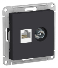 ATN001089 - ATLASDESIGN РОЗЕТКА двойная ТВ + компьютерная RJ45 кат. 5e, механизм, КАРБОН, Systeme Electric