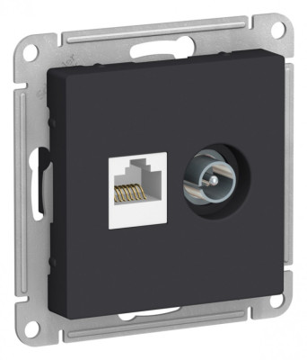 ATN001089 - ATLASDESIGN РОЗЕТКА двойная ТВ + компьютерная RJ45 кат. 5e, механизм, КАРБОН, Systeme Electric