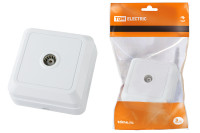 Розетка TВ простая (0-2400 Гц,  "мама") открытой установки, IP20 белая "Ладога" TDM Electric, SQ1801-0025