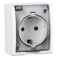 Simon Simon15 IP54  Розетка со шторками 2К+З с крышкой полупр., 16А 250В~, винт. зажим, белая, 1594432-030