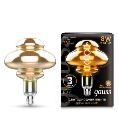 Лампа Gauss Filament BD160 8W 330lm 2400К Е27 gray flexible LED 1/6, 162802008