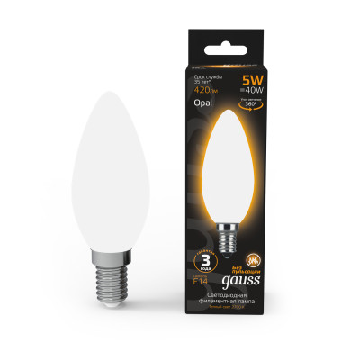 Лампа Gauss Filament Свеча 5W 420lm 2700К Е14 milky LED 1/10/50, 103201105