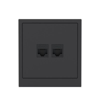 DKC KANT Компьютерная розетка RJ-45 без шторки, кат.5е двойная, черный уголь, 7012664