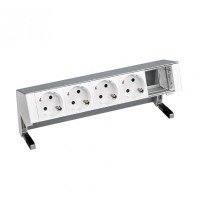 Simon 400 Алюминий Настольный розеточный блок, 4x2P+E, 1 пустой модуль, 42504000-133