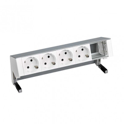 Simon 400 Алюминий Настольный розеточный блок, 4x2P+E, 1 пустой модуль, 42504000-133