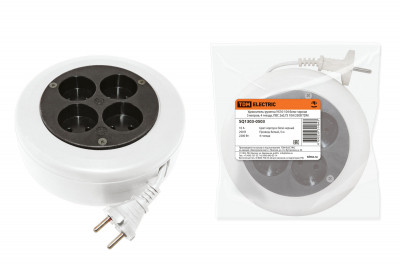 Удлинитель-рулетка УХ10-104 бело-черная 5 метров, 4 гнезда, ПВС 2х0,75 10А/250В TDM Electric, SQ1303-0503