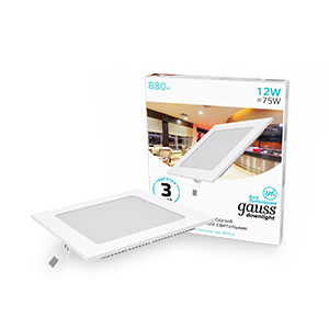 Gauss Светильник Slim квадрат 12W 880lm 4000K 180-265V IP20 монтаж ?155*155 170*170*22 LED, 940111212