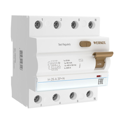 Werkel W914P256 / Устройство защитного отключения 3P+N 25 A 30 mА  АС  6 kА, a062564