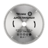 Диск пильный 305 мм х 100 зуб х 32/30 мм KRANZ, KR-92-0136