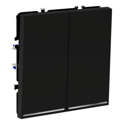 Выключатель встраиваемый VOLTUM S70 двухклавишный с подсветкой 10А, (черный матовый), VLS020208