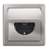 ABB Розетка 2к+з, с защитной крышкой, серия Pure сталь