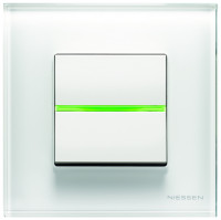 ABB Выключатель 1-клавишный, с подсветкой, вставка - белый, рамка - стекло белое, серия Zenit
