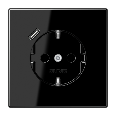 Розетка SCHUKO® с USB-зарядным устройством, тип С; термопласт; черный, LS1520-18CSW