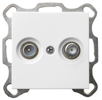 Розетка TV+FM ?9.5mm проходная с накладкой, цвет белый глянцевый, G6205W, Jasmart Electric