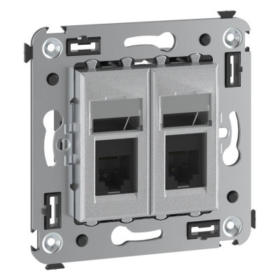 4404294 - ДКС Компьютерная розетка RJ-45 в стену, кат.6 двойная,"Avanti", "Закаленная сталь"
