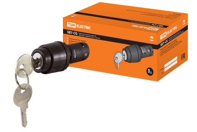Переключатель с ключом на 2 положения с фиксацией SB7-CG25 d22мм 1з+1р черный TDM Electric, SQ0746-0073