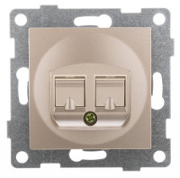 GUSI Ugra МЕХАНИЗМ розетки компьютерной RJ45, двойной, скрытая установка. Цвет : шампань., С11К2-027
