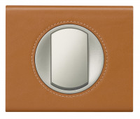 Legrand Выключатель 1-клавишный, вставка - титан,  материалы - Кожа Карамель, серия Celiane