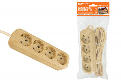 Удлинитель бытовой У04 4 гнезда, 5метров,2П+3, ПВС 3х1мм2 "Эко" (сосна) 16А/250В TDM Electric, SQ1303-2012