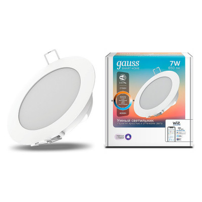 Свет-ик даунлайт Gauss Smart Home 7W 650lm 2700-4000К 220-240V IP20 105*35мм изм.цв.тем+дим LED 1/30, 2030122