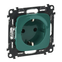 Legrand Valena ALLURE.Силовая розетка 2К+З 16А 250В с защитными шторками.Безвинтовые зажимы.С лицевой панелью.Зеленая., 754982
