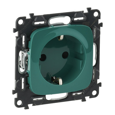 Legrand Valena ALLURE.Силовая розетка 2К+З 16А 250В с защитными шторками.Безвинтовые зажимы.С лицевой панелью.Зеленая., 754982