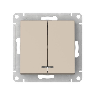 ATN001253S - ATLASDESIGN 2-клавишный ВЫКЛЮЧАТЕЛЬ с подсветкой, сх.5а, 10АХ, мех., быстрозажим. клем., ПЕСОЧНЫЙ, Systeme Electric