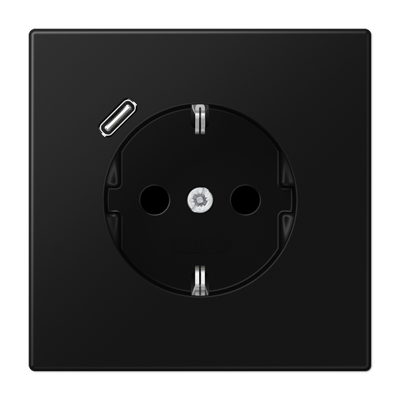 Розетка SCHUKO® с USB-зарядным устройством, тип С; термопласт; черный матовый, LS1520-18CSWM