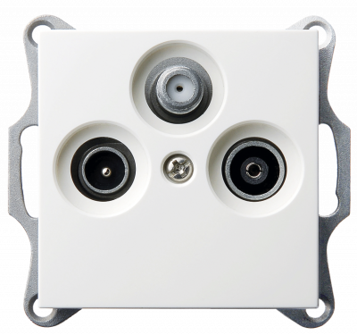 Розетка TV+FM+SAT ?9.5mm оконечная с накладкой, цвет белый глянцевый, G6206W, Jasmart Electric