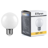 Лампа светодиодная,  (3W) 230V E27 2700K G60 матовая, LB-371, Feron 25903
