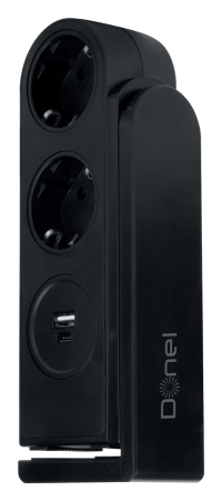 Donel Розеточный блок с клипсой 2х2К+З + 2 USB (А+С) PD 20Вт, цвет черный, длина кабеля: 1,5 м, A1, DDSBC6ANC-2PSAN2UANC