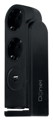 Donel Розеточный блок с клипсой 2х2К+З + 2 USB (А+С) PD 20Вт, цвет черный, длина кабеля: 1,5 м, A1, DDSBC6ANC-2PSAN2UANC