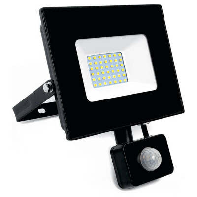 Прожектор светодиодный с датчиком движения 50W 6400K 230V черный IP44, LL-908, Feron 29558