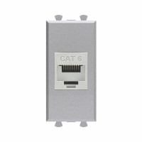 DKC Компьютерная розетка RJ-45 без шторки модульная, кат.6 экранированная, "Avanti", "Закаленная сталь", 1 модуль