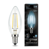 Лампа Gauss Filament Свеча 5W 450lm 4100К Е14 LED 1/10/50, 103801205 Лампа Gauss Filament Свеча 5W 450lm 4100К Е14 LED 1/10/50, 103801205