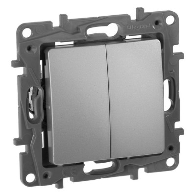 672412 - Переключатель двухклавишный - Legrand Etika - 10A 250В безвинтовые зажимы - алюминий, Legrand