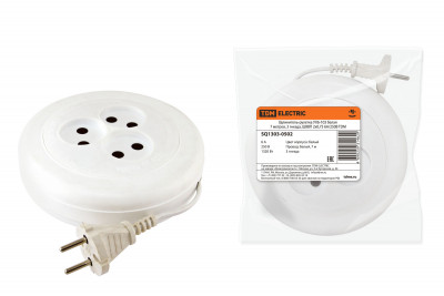 Удлинитель-рулетка УХ6-103 белая 7 метров, 3 гнезда, ШВВП 2х0,75 6А/250В TDM Electric, SQ1303-0502