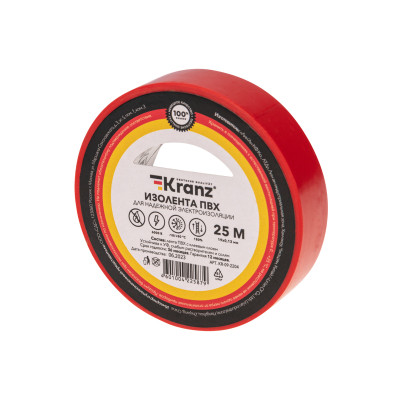 Изолента ПВХ 19 мм х 25 м, красная, (упак. 5 рулонов) KRANZ, KR-09-2204