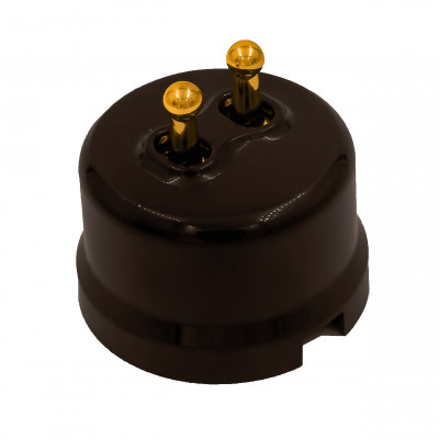 Bironi Кнопка (двухтумблерная), пластик, цвет Коричневый, Золото, B1-232-22-G-PB