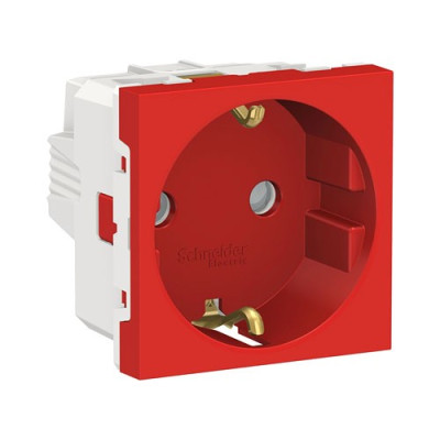 NU303703 - UNICA MODULAR РОЗЕТКА с заземлением, со шторками, винт. зажим, 16А, 250В, 2 мод КРАСН