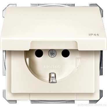 SD Розетка со шторк. и крышкой 2К+З 16А 250В~ IP44, беж.